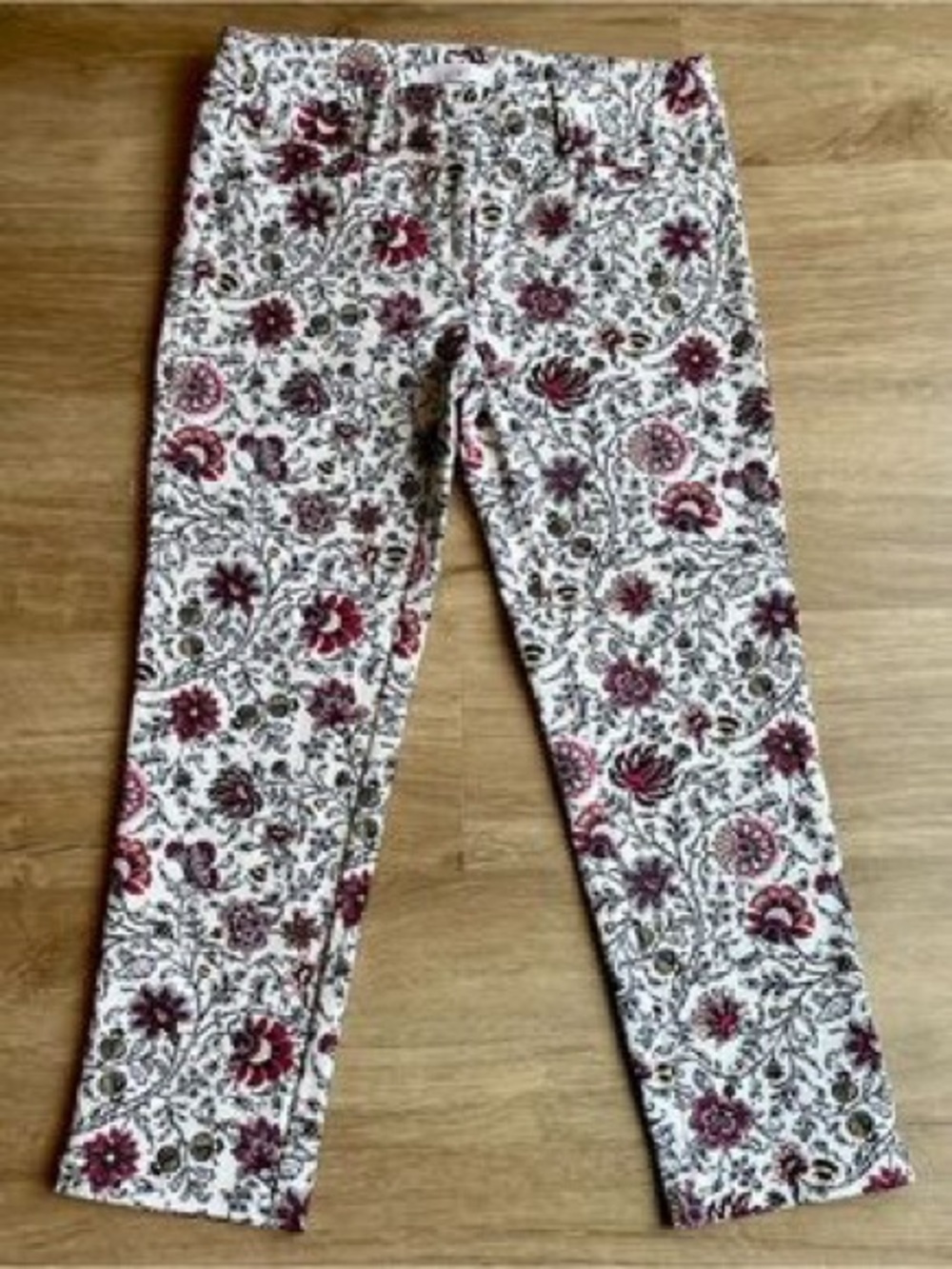 LOFT Floral Print Capris in Cream and Burgundy